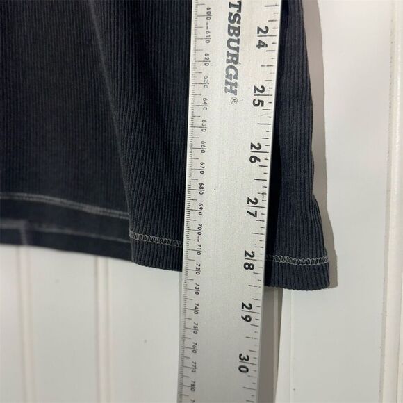 Y2K American Eagle Charcoal Gray Ribbed Henley Tee L Fitted Button 00s Preppy - Picture 7 of 9